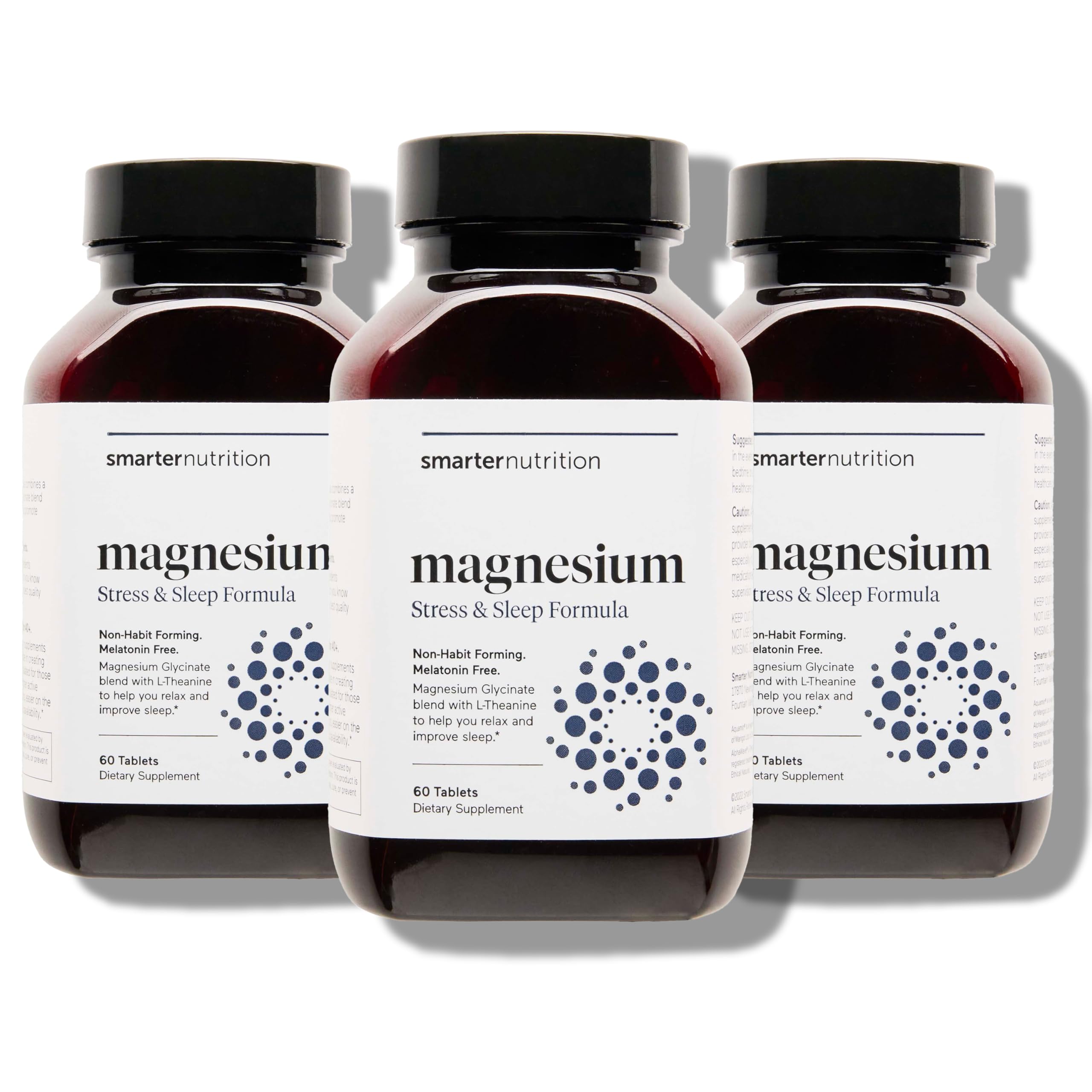 Smarter Nutrition Magnesium Complex - Chelated Magnesium Glycinate + Citrate, Malate for Sleep, Relaxation, Muscle & Nerves + Clinically Proven L-Theanine, Non-GMO-180 Tablet[90-Day Supply]