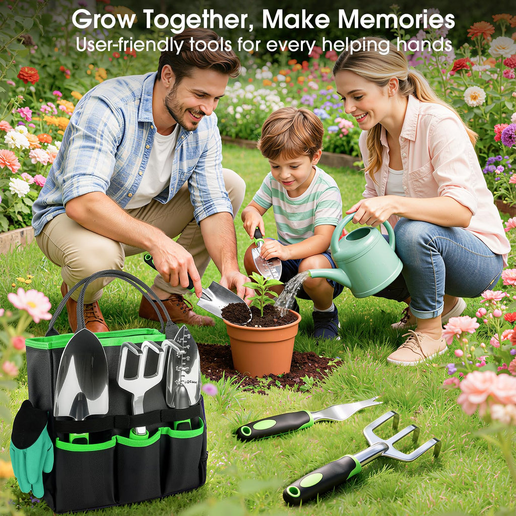 WOWBOX Garden Tools Set, 10 PCS Heavy Duty Gardening Hand Tools Kit, Green