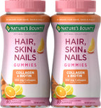 Nature's Bounty Hair, Skin & Nails with Biotin and Collagen, Citrus-Flavored Gummies Vitamin Supplement, Supports Hair, Skin, and Nail Health for Women, 2500 mcg, 80 Ct (2 Pack), 80 Total Servings
