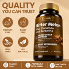 Druvara Bitter Melon Capsules with Berberine & Cinnamon, Sugar Balance, Metabolic Health & Steady Energy, with Extra Strength Bitter Melon Extract, Clean Formula, 60 Capsules