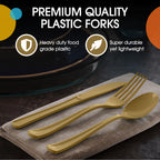 Party Solids Gold Plastic Silverware Heavy Duty 150 Pieces Gold Disposable Silverware Heavy Duty, Utensil Sets, 50 Of Each Forks, Knives & Spoons Disposable Cutlery Set For Party Supplies