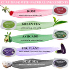 Aaenouicfs Clay Mask Set 20 Pods, Face Mask Skin Care, Green Tea, Turmeric, Dead Sea Mud, Rose, 24K Gold, Eggplant, Avocado, Mud Mask Deep Cleansing Skin, Blackhead Removal, Men & Women Facial Mask