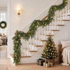 Pre-Lit Christmas Garland 9FT Decorations Real Touch Cedar Cypress Pine Greenery Artificial Green Christmas Garland with Lights for Mantle, Fireplace, Table, Stairs, Door, Indoor Outdoor Decorations