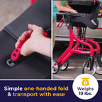 Drive Medical Nitro Sprint Foldable Rollator Walker with Seat - Lightweight Support - Large Wheels - Compact Folding Design - Adjustable Comfort - Standard Size - Red