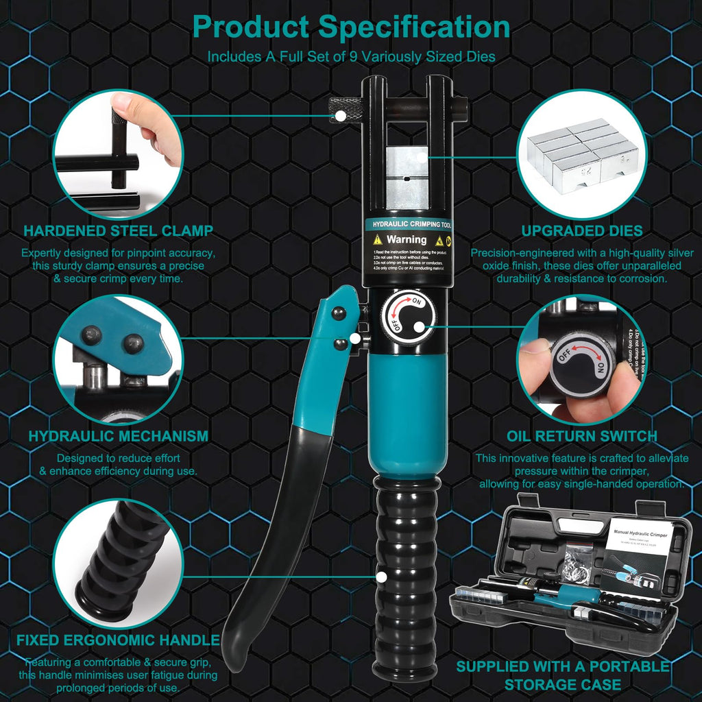 Brileine 10 Tons Hydraulic Crimping Tool & Cable Cutter with 9 Dies, Hydraulic Crimper for 1/16" 1/8" 3/16" Stainless Steel Cable Railing Hardware Kit, Wire Rope Swaging Tool