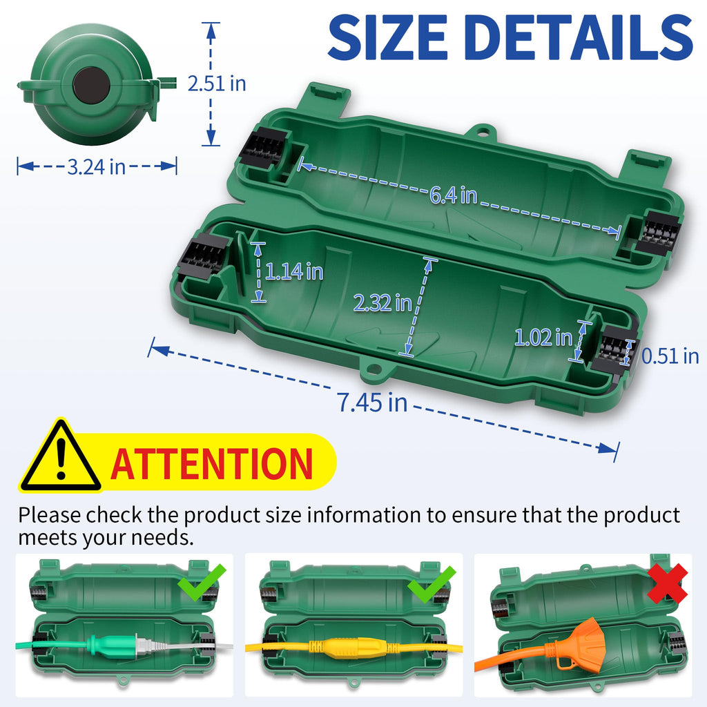 Cismorvex 7 Pack Outdoor Extension Cord Safety Cover with Waterproof Seal IP54 Water-Resistant, Weatherproof Electrical Connection Box with 2 Latches, Plug, Socket, Holiday Decoration Light, Green