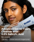 Remedy for Lightweight Cleansing | Gel to Foam Cleanser for Normal to Oily Skin | 0.5% Salicylic Acid, Ceramide NP, Niacinamide, Green Tea | By Dermatologist Dr. Shah, 5 fl. Oz