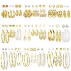 54 Pairs Gold Hoop Earrings Set for Women Multipack, Boho Fashion Statement Stud Hoop Earring Pack Butterfly Shaped Assorted Small Big Earrings for Jewelry Gift