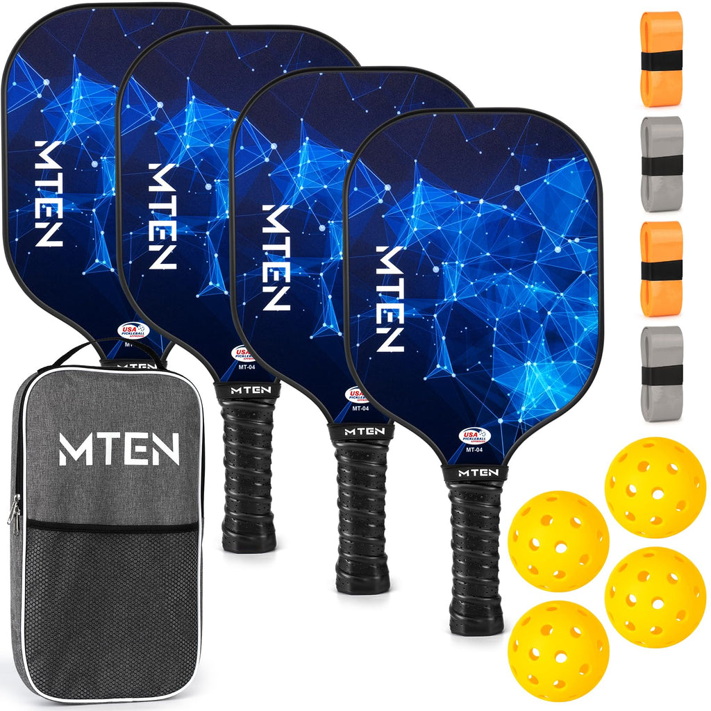 MTEN Pickleball Paddles, USAPA Approved Fiberglass Surface Pickleball Set of 4 Pickleball Rackets, Pickle Ball Paddle Set for Beginners & Pros