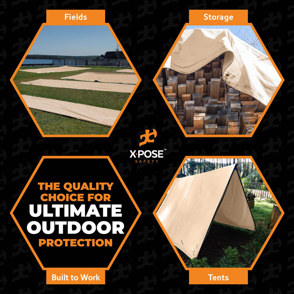 Heavy Duty Tan Poly Tarp 6' X 8' - Multipurpose Protective Cover - Durable, Waterproof, Weather Proof, Rip and Tear Resistant - Extra Thick 12 Mil Polyethylene - by Xpose Safety