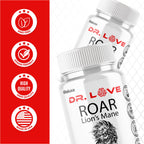 Dr. Love Roar Lions Mane Supplement Capsules, Dr.Love Roar Lion’s Mane Plus Pills Brain and Focus Premium Advanced Official Formula, Doctor Love All Natural Support Pills, Made in USA (60 Capsules)