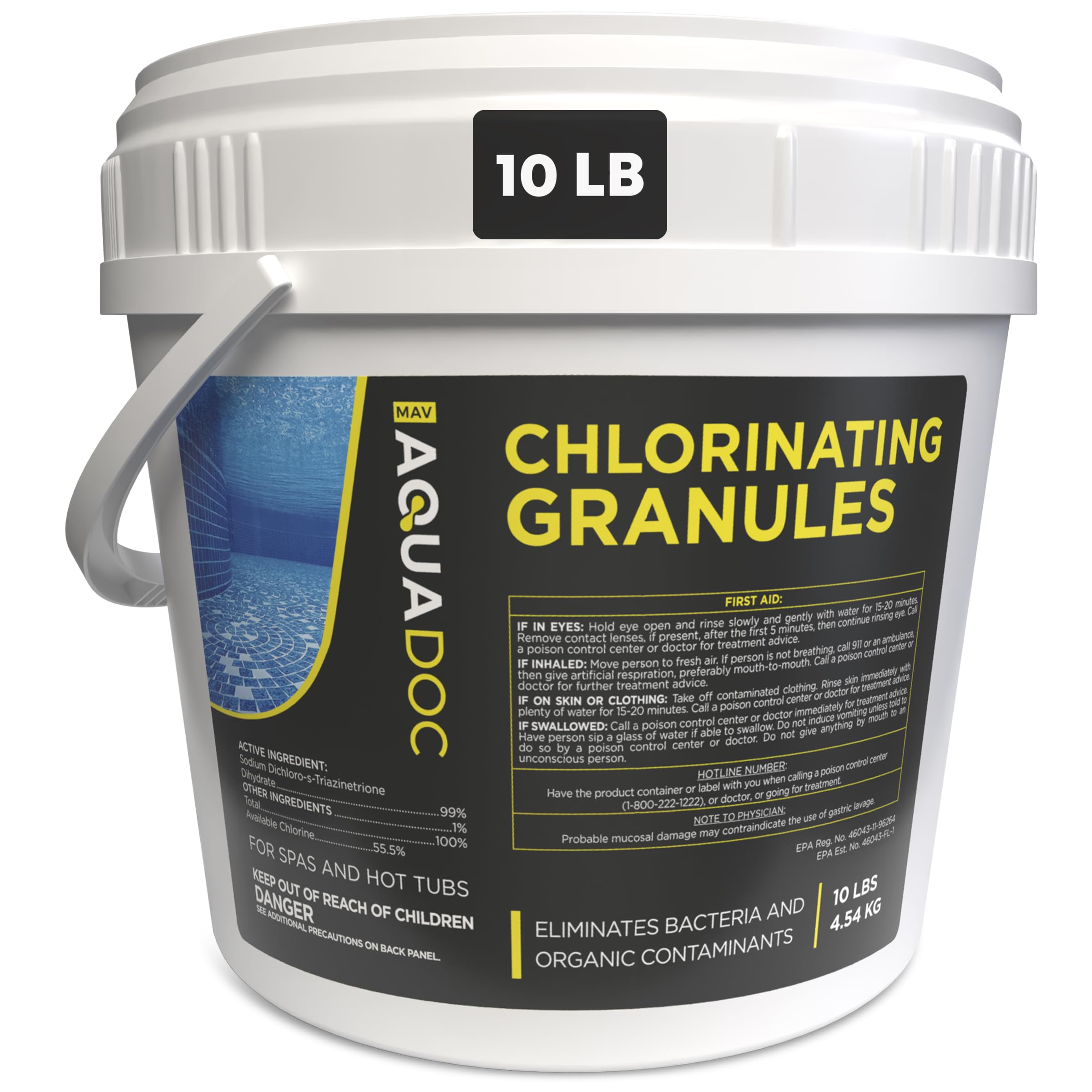 AquaDoc Hot Tub Chlorine Granules - 10 lb - Quick Dissolving Spa Chlorine for Hot Tub Sanitizer - Made in the USA