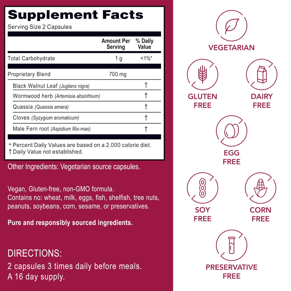 Kroeger Herb Products, Wormwood Herb Supplement Kit, Black Walnut, Clove, Quassia, Worm Wood Detox Cleanse - Capsules, Non-GMO, Gluten Free, No Preservatives or Fillers, Made in USA