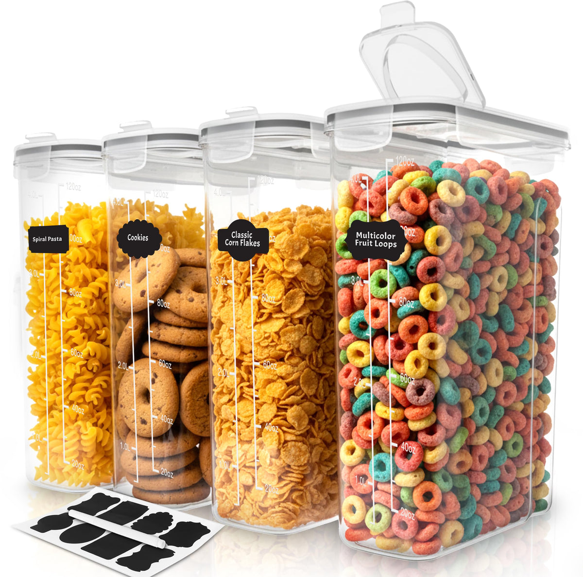 Utopia Kitchen Cereal Containers Storage Set with Lids, 4 Pack, 4L (135 Oz)