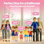Dollhouse People, Bendable Dollhouse Family Set – 9 Poseable Figures Including Grandpa, Grandma, Mom, Dad, Sister, Brother, Cousins, and a Baby Girl – Perfect for Dollhouse Play and Imaginative Fun