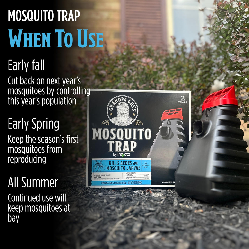 Grandpa Gus's Mosquito Trap and Outdoor Bug Killer - Water-Activated Larvae Control for Backyard, Patio, and Garden - Up to 35 Days & 1,500 Sq Ft of Protection Per Trap, 2 Pack