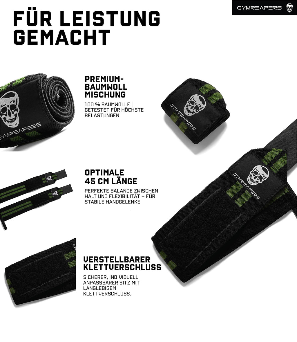 Gymreapers Weightlifting Wrist Wraps (Competition Grade) 18" Professional Quality Wrist Support with Heavy Duty Thumb Loop - Strength Training, Bodybuilding(Military Green,18")