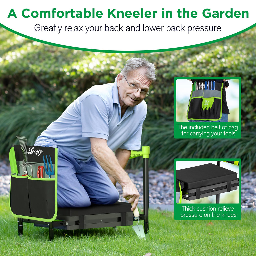 LOENIY 10.8” Wide Garden Kneeler and Seat, Heavy Duty Foldable Garden Stool