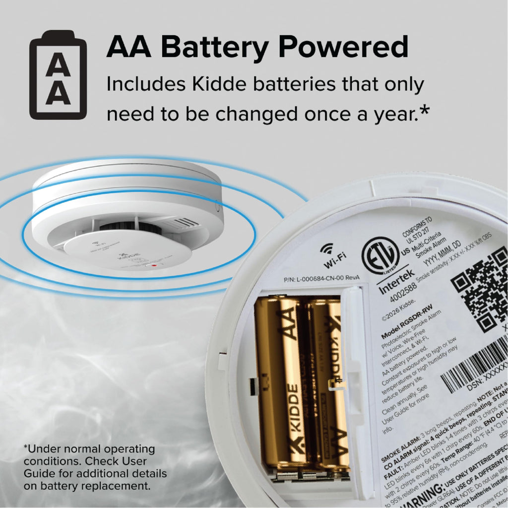 Kidde Smart Smoke and Carbon Monoxide Detector, Ring App Enabled for Real-Time Notifications, Wire-Free Interconnectivity, AA Battery Powered