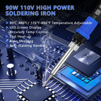 Soldering Iron Kit, 90W LED Digital Solder Iron Kit with Ceramic Heater, 110V Welding Tools with Smart Temperature Control, Auto Sleep, Temp Calibration, C/F, Accurate 176℉-896℉