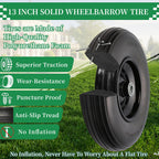 4.00-6 Flat Free Tire and Wheel, 13" Solid Wheelbarrow Tires, Adapter Kit