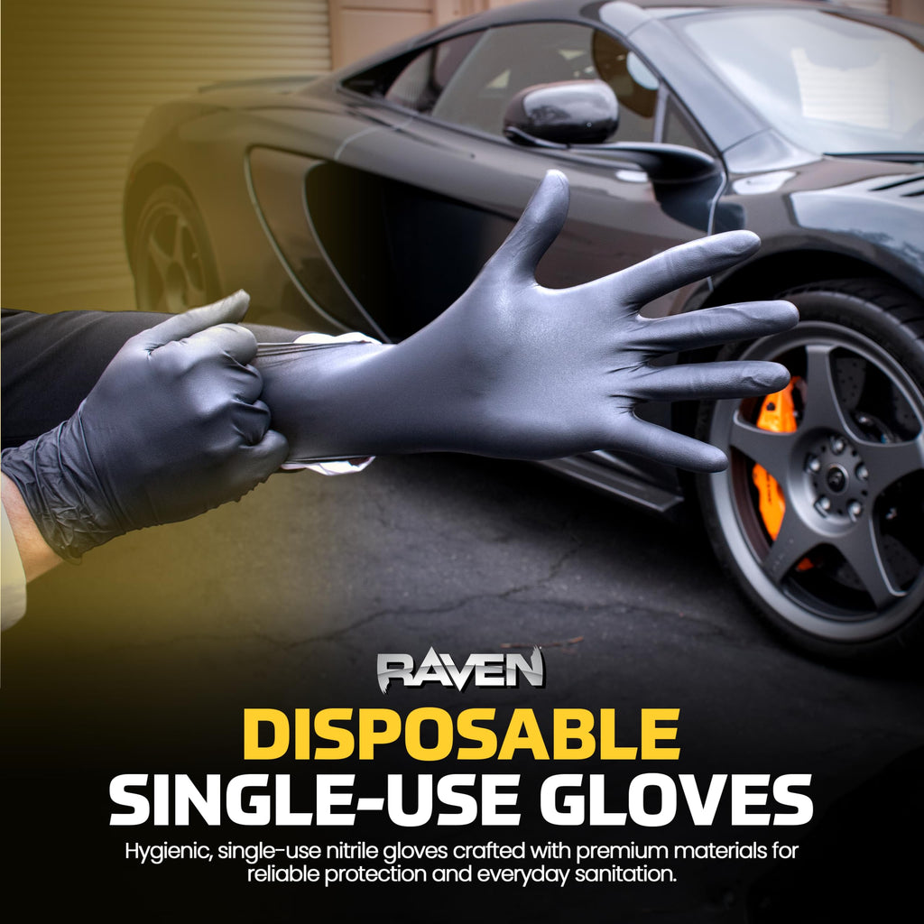 Raven Powder Free Nitrile Disposable Gloves | 7 Mil - Sm | Latex Free, Chemical + Puncture Resistant, Textured Grip, Single Use | for Automotive, Industrial, Janitorial, MRO, Food Service | 66516