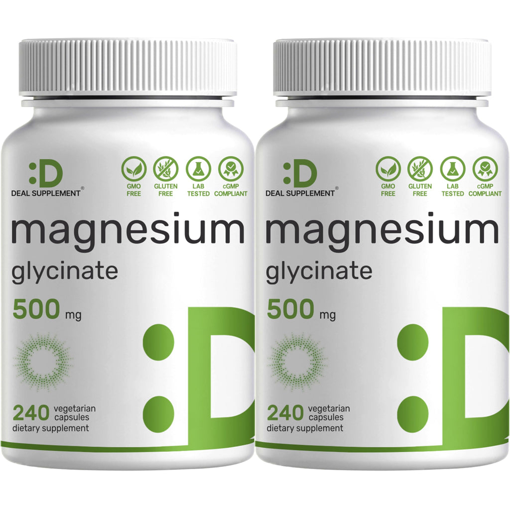 Deal Supplement Magnesium Glycinate 500mg, 480 Veggie Capsules | 100% Chelated for Easy Absorption | Essential Mineral Supplement | Non-GMO, Gluten-Free