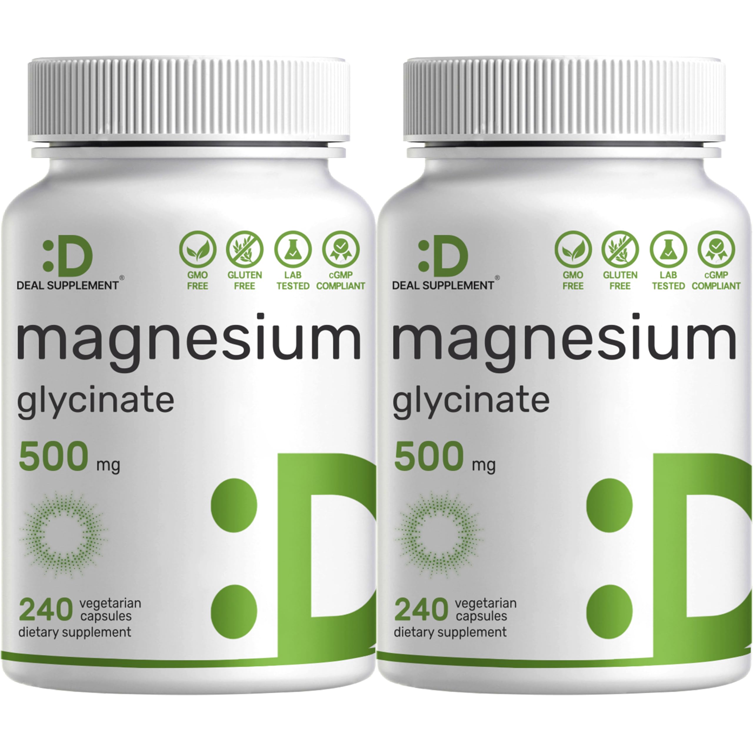 Deal Supplement Magnesium Glycinate 500mg, 480 Veggie Capsules | 100% Chelated for Easy Absorption | Essential Mineral Supplement | Non-GMO, Gluten-Free