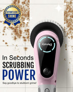 Dovety Electric Spin Scrubber, Shower Scrubber, Power Cleaner Tools with 8 Replaceable Brush Heads, Cleaning Brush with Extension Handle, 2 Adjustable Speeds, 90Mins Work Time for Home Bathtub-Pink