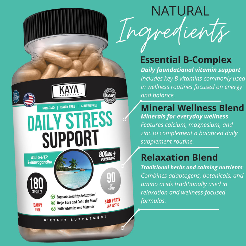 Kaya Naturals - Natural Herbal Support Vitamin Supplement are Designed to Help You find Balance and Relaxation in Your Daily Routine - Vitamin Supplement - 180 Capsules