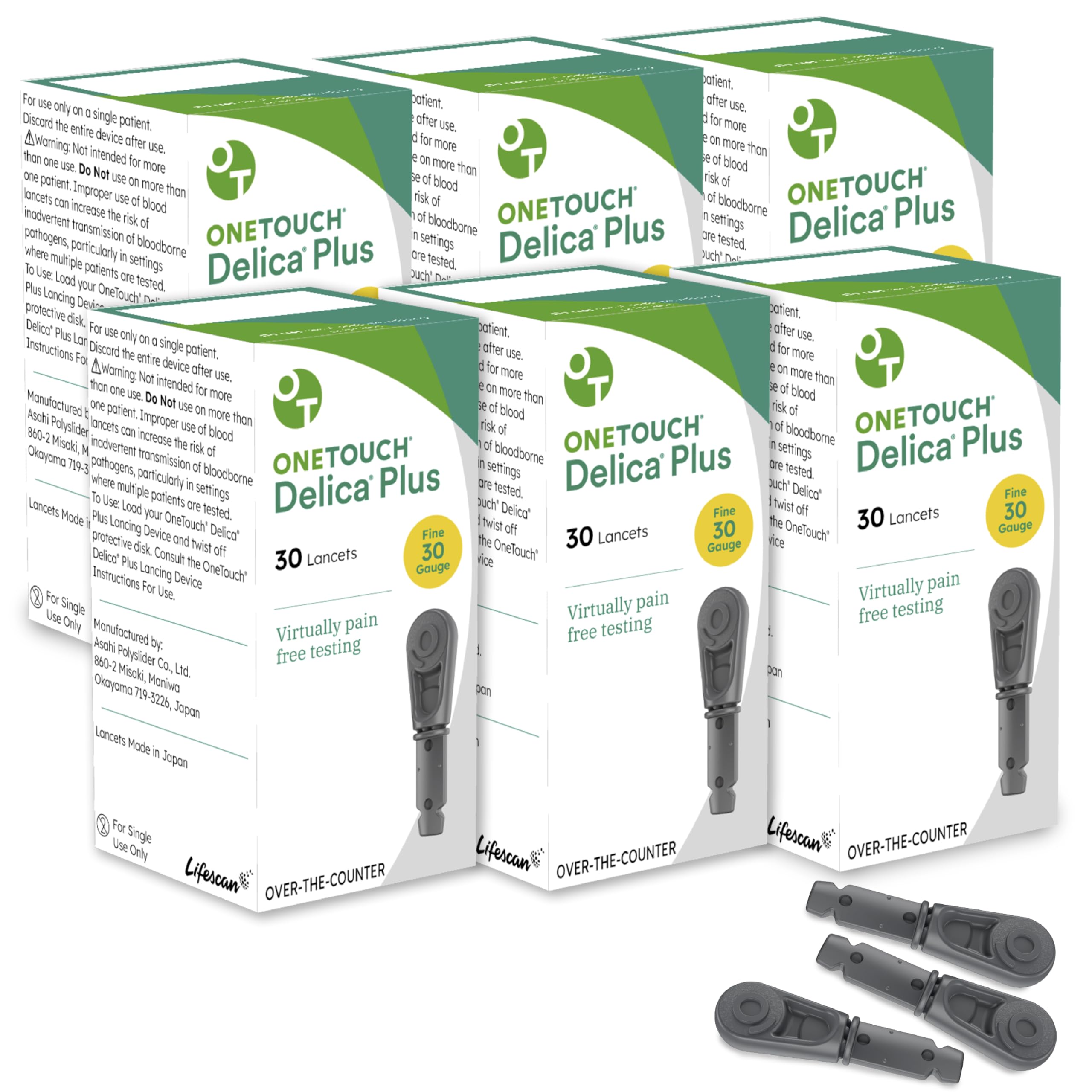 OneTouch Delica Plus Lancets - 180 Count - 30-Gauge Lancets for Blood Sugar Testing - Virtually Pain-Free - Single-Use for Glucose Monitoring & Diabetes Supplies - 30 Count/Pack (6 Pack)