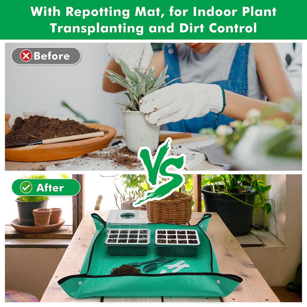 Hanaoyo Reusable Seed Starter Tray with 72 Soft Silicone Cells, 6 Pack Seed Starter Kit with Repotting Mat, Humidity Dome and High Lid, Germination Trays for Indoor Greenhouse Seed Starter