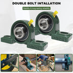 2 Pack UCP204-12 Pillow Block Mounted Ball Bearing - 3/4" Bore - Solid Cast Iron Base - Self Aligning