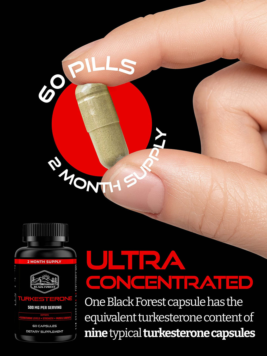 Black Forest Turkesterone Supplement 500mg Capsule (Max Purity 95% Extract) 2 Months Supply (500mg Turkesterone from 526mg of Ajuga Turkestanica) Similar to Ecdysterone for Strength & Muscle Growth
