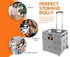 MaxWorks 50704 Collapsible Gray Rolling Folding Dolly Grocery Cart - Multi-Functional Teacher Dolly with Extra Storage, Durable Wheels, and Easy-to-Fold Design for Classroom, Office, Shopping