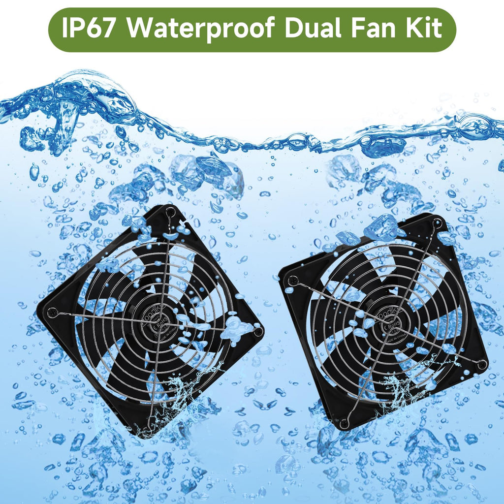 Roodike 5.5" Waterproofed Solar Powered 2 Fan Kits for Chicken Coop Shed