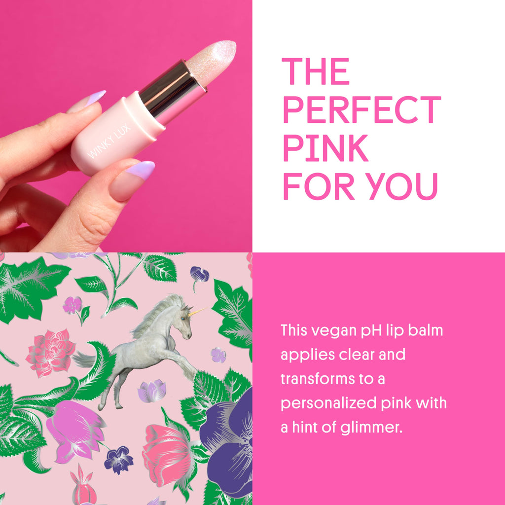 Winky Lux Unicorn Glimmer Balm -Hydrating ph Lip Balm, Natural Pink Tint with pH Color Changing, Moisturize & Soften Lips While Leaving Sheer Pink Tint, with Vanilla Scent