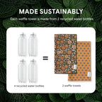 RECYCO Waffle Kitchen Towel Set of 2 - Quick Dry Microfiber Sustainable Dish Towels - Ultra Absorbent Reusable Cleaning Tea Towels - Lightweight Hand Towels,16”x 28”, Amber Flora