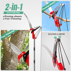 Pole Saw for Tree Trimming, 2-in-1 Tree Pruner with Saw & Pruning Scissors, 10FT Tree Trimmer, Quadruple Pulley System for High Branch Trimming, Yard, Garden & Orchard