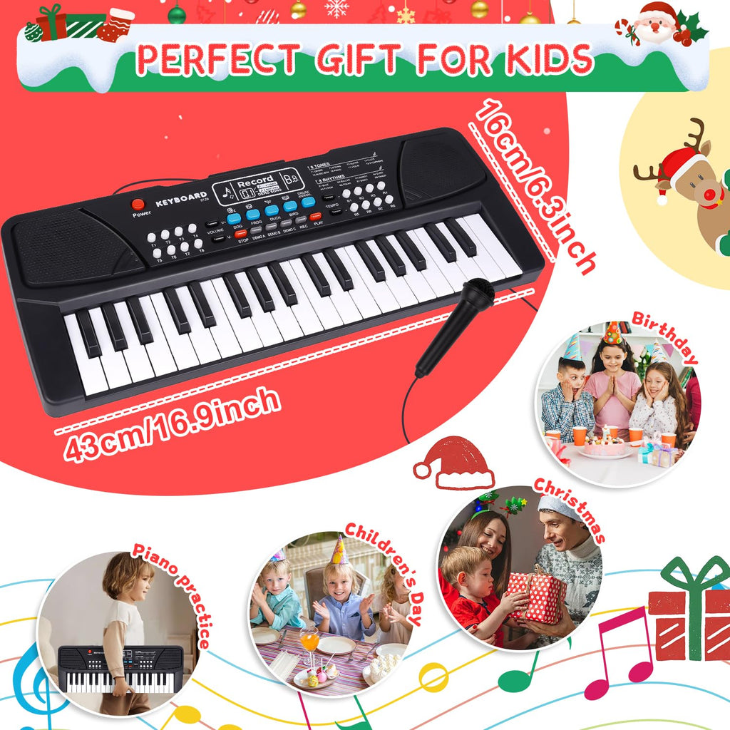 M SANMERSEN Upgraded Kids Piano Keyboard 37 Keys with Microphone, Music Toys Birthday Gifts for 3 4 5 6 Year Old Boys Girls, Black