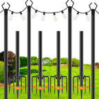 zoegi 4 Pack 10Ft String Light Poles,Light Poles for Outside Lights with Fork,Outdoor Brackets Hanging Lights,Metal Stand for Deck Patio,Backyard,Wedding,Deck,Party (4Pack)