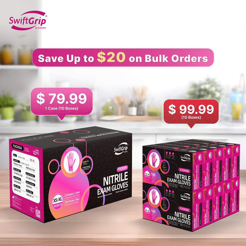 SwiftGrip Pink Gloves Powder-Free Nitrile Gloves, 1000ct Box - 3-Mil, Gloves Disposable Latex Free, for Kitchen, Cleaning, Estheticians, Hair Stylist - Pink/Fuchsia(X-Large)