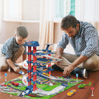 DUYOYU City Ultimate Garage Track Set with Electric Elevator, Upgrade 5 Levels Toy Car Garage with 5 Die-Cast Toy Cars & 1 Helicopter