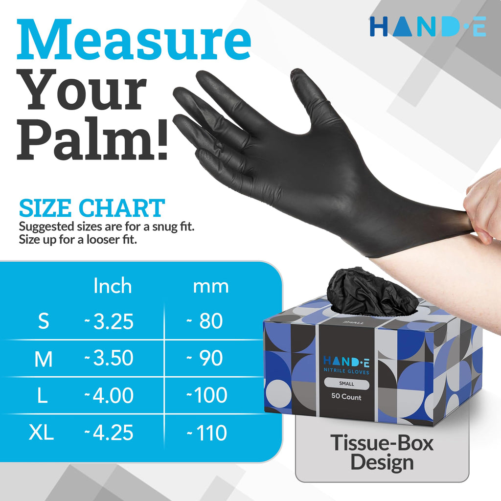 Hand-E Touch Black Nitrile Disposable Latex Free & Powder Free Gloves Small, 200 Count - BBQ, Tattoo, Hair Dye, Cooking & Mechanic Gloves