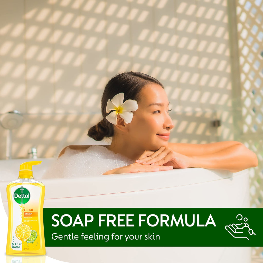 Dettol Fresh Body Wash and Shower Gel, Fresh Yuzu Citrus Scent Body Wash, 16.90 Fl Oz (Pack of 1)