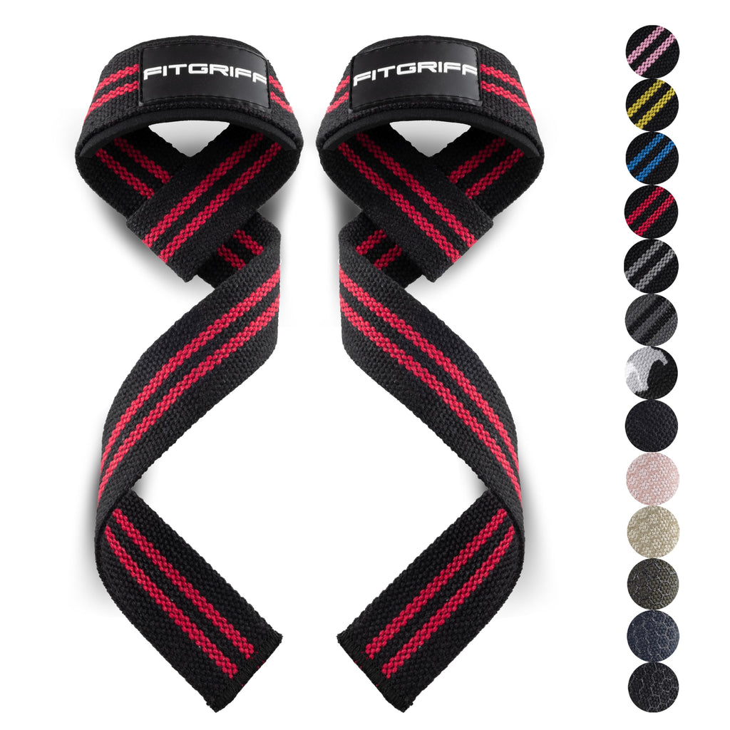 Fitgriff�� Lifting Wrist Straps for Weightlifting, Gym, Deadlift, Workout (Made of Premium Cotton & Padded) - Men & Women (Standard, Black/Red)