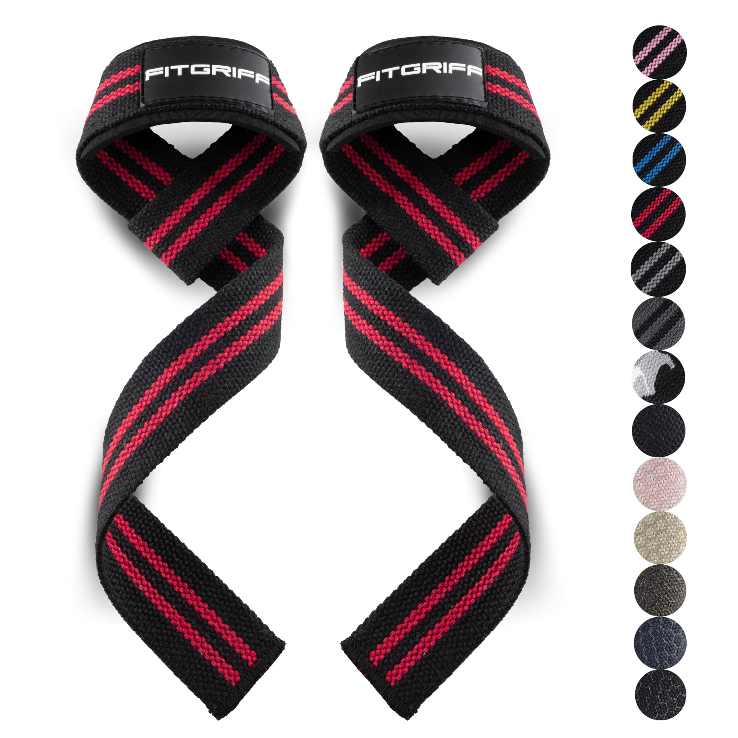 Fitgriff�� Lifting Wrist Straps for Weightlifting, Gym, Deadlift, Workout (Made of Premium Cotton & Padded) - Men & Women (Standard, Black/Red)