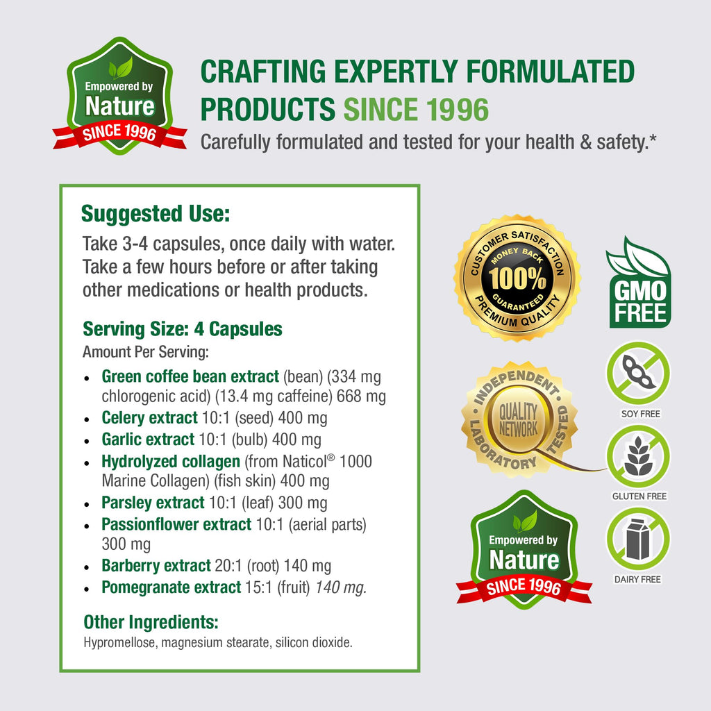 Bell Healthy Blood Pressure Support Unique Blend - Natural Blend of Green Coffee Bean Extract, Garlic & Celery Seed Extract Supplements with Naticol 1000 Marine Collagen - 120 Capsules, Vegan, Non-GMO