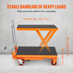 VEVOR TF15 Hydraulic Lift Table Cart, 330lbs Capacity 28.5" with 4 Wheels and Non-Slip Pad, for Material Handling and Transportation, Orange