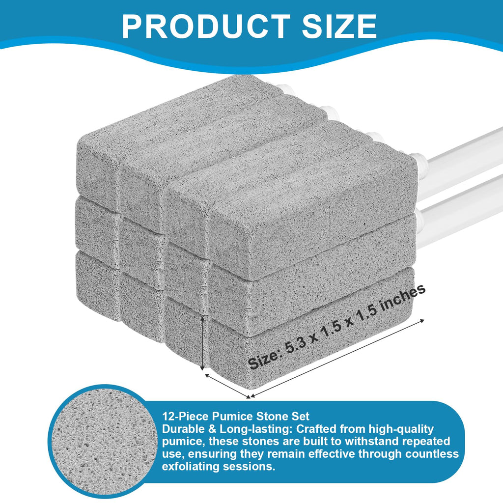 12 Packs Pumice Cleaning Stone with Extra Long Handle, Pumice Stone for Toilet Bowl Clean for Cleaning Toilets, Bathtubs, Grills, Swimming Pools, Sinks